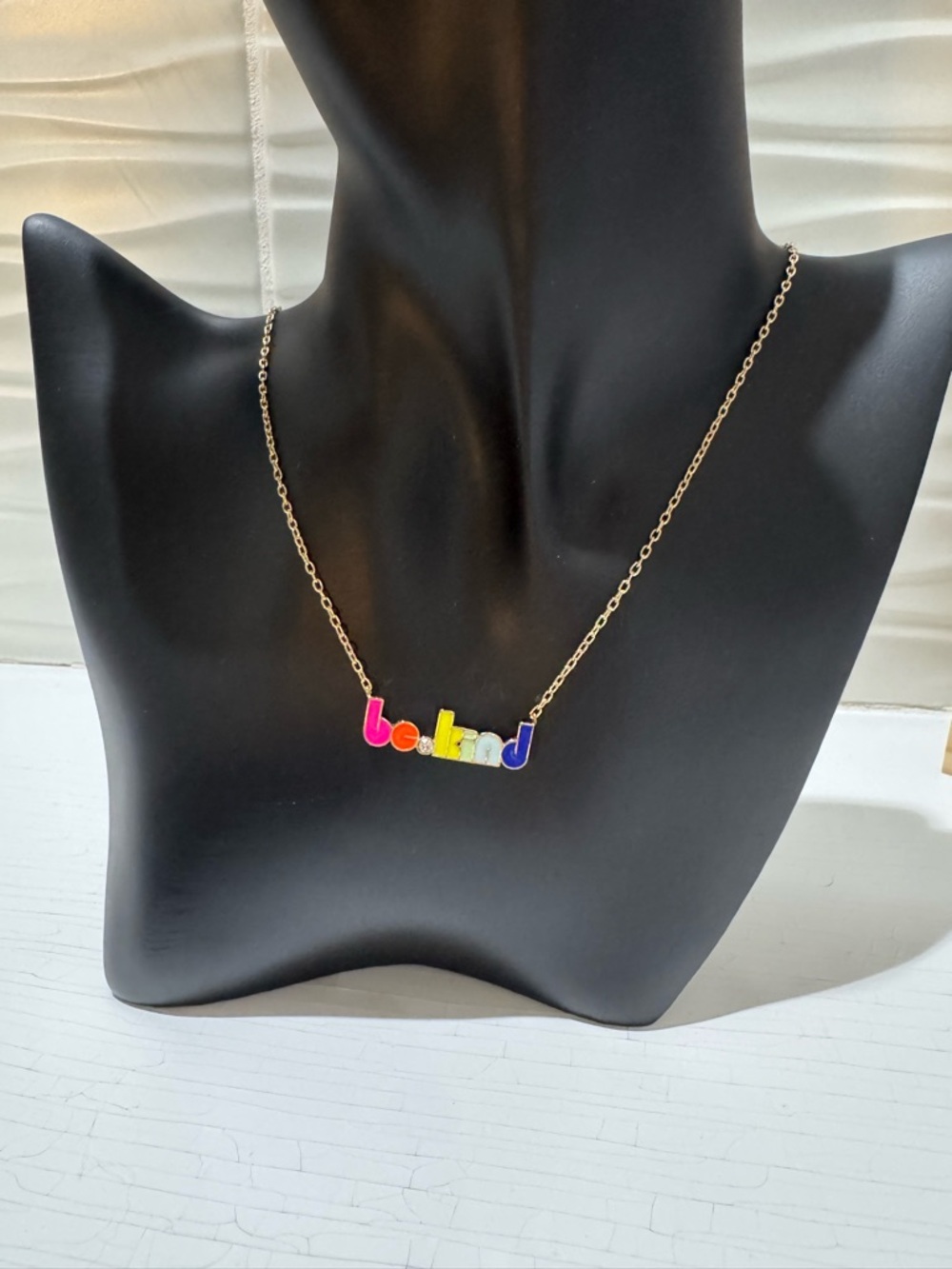 Be Kind Rainbow Letter Necklace - Multicolor Pendant on Gold Chain